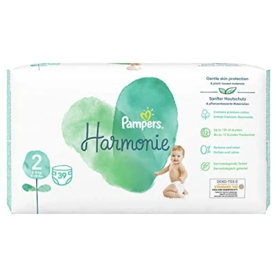 Abbildung von Pampers Harmonie Größe 2, 39 Windeln, 4 kg 8 kg, sanfter Hautschutz und pflanzliche Inhaltsstoffe, Essential Pack
