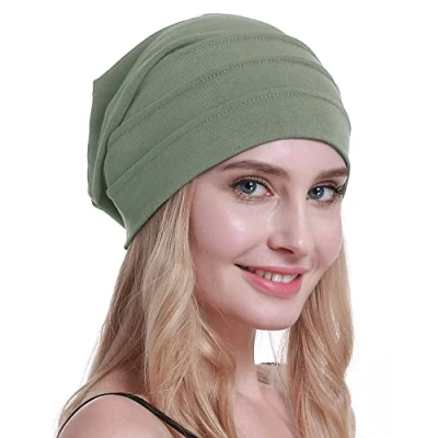 Abbildung von osvyo Baumwolle Chemo Hüte Soft Caps Krebs Kopfbedeckungen für Frauen Haarausfall versiegelt Verpackung HELLOLIVGRAU