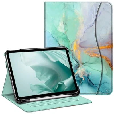 Abbildung von FINTIE Schutzhülle kompatibel mit iPad der 10. Generation (2022) 10,9 Zoll, Multi Winkel Ansicht, Stifthalter und Tasche, automatischer Schlaf /Wachmodus, Smaragd Marmor
