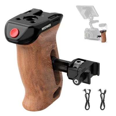Abbildung von NEEWER Side Handle Holz Seitengriff mit Fernauslöser für Aufnahme Start/Stopp, NATO Klemme 1/4&quot; und 3/8&quot; Gewinde vertikale Einstellung Kompatibel SmallRig Camera Cage Sony Fujifilm Panasonic CA123