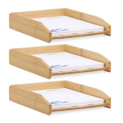 Abbildung von relaxdays Briefablage 3 x Dokumentenablage Bambus stapelbar