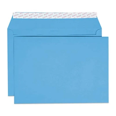 Abbildung von Elco 24095.32 Color Box mit Deckel und 200 Briefumschläge/Versandtasche, Haftklebeverschluss, 120g, intensiv blau , Fenster: nein, C4 (324x229mm) für Papierformat A4