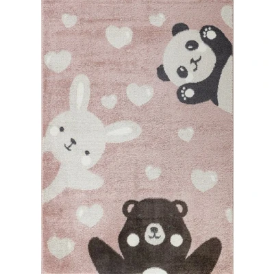 Abbildung von Kinderteppich Happy Friends Teppich Teppiche für Kinderzimmer, Kinderteppich, Jimri, Läufer, Bär, Berge, Hase, Panda, Patchwork, Herz, Stern