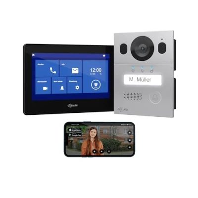 Abbildung von GOLIATH Basic Video Türsprechanlage, 2 Draht Bus, 7&quot; Monitor, Unterputz Türklingel mit Kamera, Gegensprechanlage Türöffner und Klingel, 1 Familienhaus, Plug &amp; Play, Smartphone App, AV BLS 03U