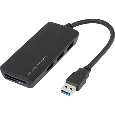 Abbildung von Renkforce 3 Port USB 3.2 Gen 1 Hub (USB 3.0) mit eingebautem SD Kartenleser Schwarz