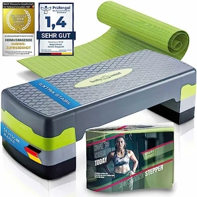 Abbildung von Body &amp; Mind® Aerobic Steppbrett Elite 3 Stufen Stepper Step Bench mit gratis Anti Rutsch Matte exklusiven Trainings E Book