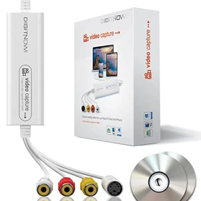 Abbildung von DIGITNOW! USB 2.0 Video Capture Card,VHS VCR TV zu DVD Converter,Unterstützung für Mac OS X PC Windows 7 8 10 White Medium
