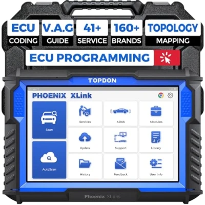 Abbildung von TOPDON Phoenix Xlink OBD2 Diagnosegerät ECU Programmieren für BMW/Benz/Audi, mit Online Codierung, Bidirektionale Steuerung, V.A.G Guided, 41 Services, Topologie, CAN FD &amp; DoIP, 2 Jahre Update
