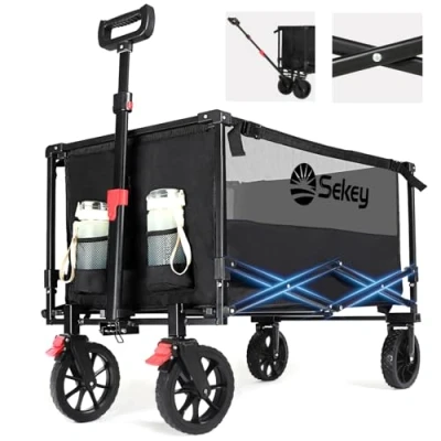 Abbildung von Sekey Bollerwagen Faltbar XXL Preis Leistungsieger 3011, 160L 100KG, Klappbar Transportwagen Outdoor Handwagen, mit 2PCS Spanngurt