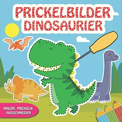 Abbildung von Prickelbilder Dinosaurier: 30 Dinos Bilder zum Ausmalen, Prickeln, Ausschneiden und Basteln Prickelblock für Jungen Mädchen Dinosaurier Bastelbuch Kinder ab 3 Jahren
