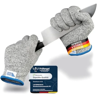 Abbildung von LauterSchutz® PREMIUM SCHNITTSCHUTZ Handschuhe Kinder &amp; Erwachsenen Größen Kreuzfaser PE Stoff hoher Komfort dehnbares Material KLASSE C (Größe L (Erwachsene))