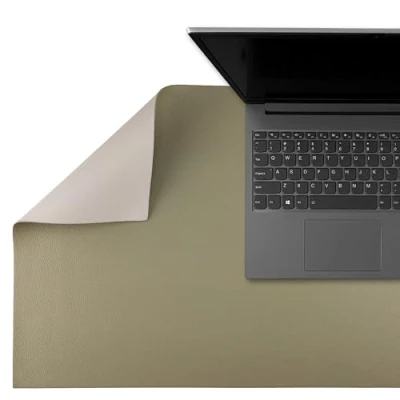 Abbildung von SMART 80 x 40cm Tischunterlage, Schreibtischunterlage, Mauspad, Büroausstattung, Schreibtischschutz, Kunstleder, doppelseitig, Beige/Olivgrün