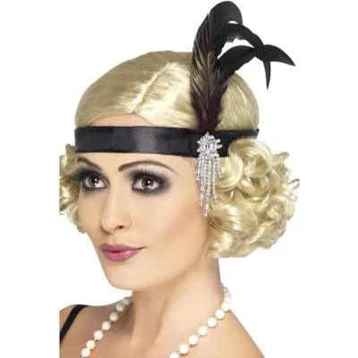 Abbildung von Smiffys Kostüm 20er Jahre Stirnband schwarz, Nostalgisches Accessoire für Looks im Stil der Roaring Twenties