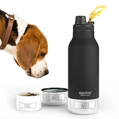 Abbildung von ASOBU Dog Bowl Buddy Edelstahlflasche mit 2 Näpfen Schwarz