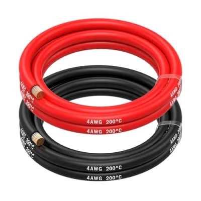 Abbildung von MMOBIEL 4 AWG Silikon Elektronik Kabel Gauge (21,2mm²) Verzinnte Kupferkabel 2 Separate Rot &amp; Schwarz Jede 1,5m / 5ft für Kühlschränke, Klimaanlagen, Autobatterien, Schweißbatterien