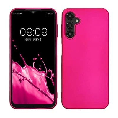 Abbildung von kwmobile Case kompatibel mit Samsung Galaxy A14 5G Hülle Schutzhülle aus Silikon metallisch schimmernd Handyhülle Metallic Pink