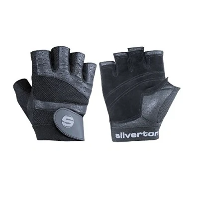 Abbildung von Silverton Erwachsene PRO Plus Herren &amp; Damen, Verstellbarer Handgelenkverschluss, Hochwertige Ledereinsätze, langlebige Doppelnähte, Trainingshandschuhe, Fitness Handschuhe, schwarz, L