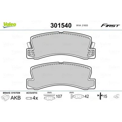 Abbildung von VALEO 301540 Bremsbelagsatz FIRST Hinterachse inkl. Verschleißwarnkontakt ohne Anti Quietsch Blech TOYOTA: Avensis I Kombi, Celica VI Coupe