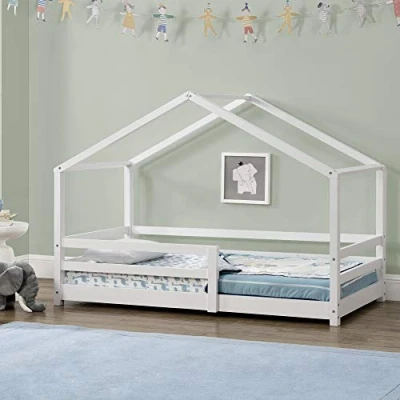 Abbildung von en.casa Hausbett, »Knätten« in Haus Optik mit Rausfallschutz 80x160 cm Weiß