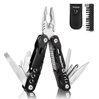 Abbildung von morpilot Multitool Werkzeug, 25 in 1 Faltbares Edelstahl Multifunktionale Zange, Multitools als Schneider, Flaschenöffner und Karabiner, mit 11 Schraubendreher Bits Gurtcliptasche