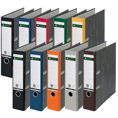 Abbildung von Leitz Qualitäts Ordner, das Original, DIN A4 Aktenordner 8 cm breit, Wolkenmarmor Papier, Recycling Blauer Engel, Mit 180 Mechanik, Höchste Stabilität (Breit, Sortiert, 10 Stück)