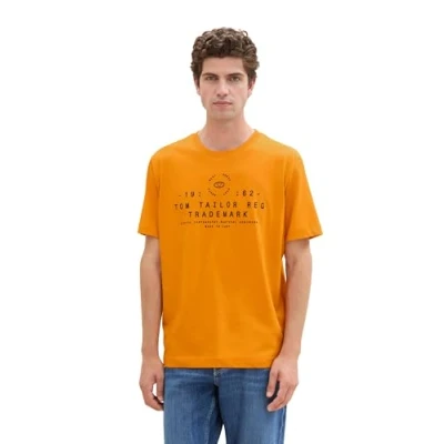 Abbildung von TOM TAILOR Herren 1043718 Basic T Shirt aus Baumwolle mit V Ausschnitt, 12392 Fresh Pepper Orange, S