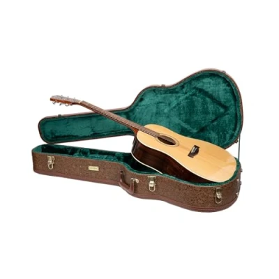 Abbildung von Crossrock Designer Serie Universelles Holzetui für Gibson Acoustic J45 und Martin Dreadnought Gitarren Sicherheitsschloss, Metallfüße, Stauraum Blossom Brown (CRW530DBQ)