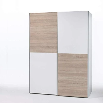 Abbildung von PULS Eleganter Kleiderschrank mit viel Stauraum Vielseitiger Schwebetürenschrank in Weiß, Schachbrett Eiche Sonoma 170 x 195 58 cm (B/H/T)