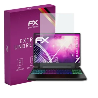 Abbildung von atFoliX Glasfolie kompatibel mit Acer Nitro 16 Panzerfolie, 9H Hybrid Glass FX Schutzpanzer Folie