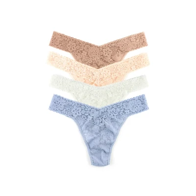Abbildung von Hanky Panky Daily Lace Original Rise Thong Unterhosen Damen im Elastischen Spitze, 4 Stück, Tanga mit hoher Taille, Unterwäsche Frauen Set und Slip aus Baumwolle Nylon, Einheitsgröße