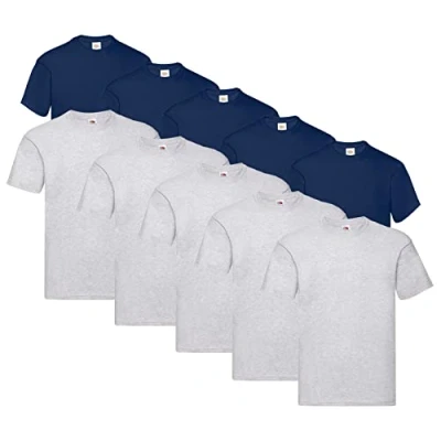 Abbildung von Fruit of the Loom Original T Shirt, Farbe:5X Navy + 5X Grau 1 HL Kauf Notizblock, Größe:XL