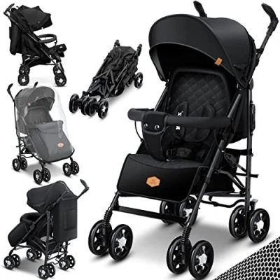 Abbildung von KIDIZ® Kinderwagen City Pro Buggy Kinderbuggy klappbar Liegebuggy Sportwagen Faltbar 360 6 Zoll Rädern Inkl. Moskitonetz, Fußsack und Regenverdeck zusammenklappbar Schlaffunktion Navyblau/Schwarz
