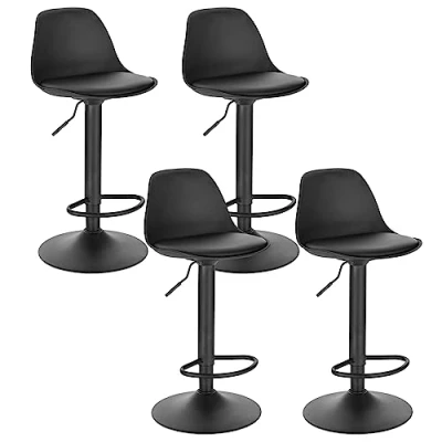 Abbildung von EUGAD Barhocker 4er Set Gepolsterter Drehhocker mit Luftheber Design, Kunstleder Barstuhl Lehne Küchen, Höhenverstellbar, Schwarz, 0651BY 4