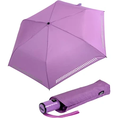 Abbildung von iX brella Taschenregenschirm Kinderschirm mit Auf Zu Automatik, reflektierend, Sicherheit durch Reflex Streifen hell lila