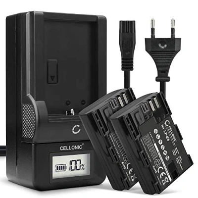 Abbildung von CELLONIC 2X LP E6 E6N Akku kompatibel mit Canon 70D EOS 5D Mark II III IV 5DS R 60D 60Da 7D 80D 7.2V 7.4V 2000mAh + Ladegerät