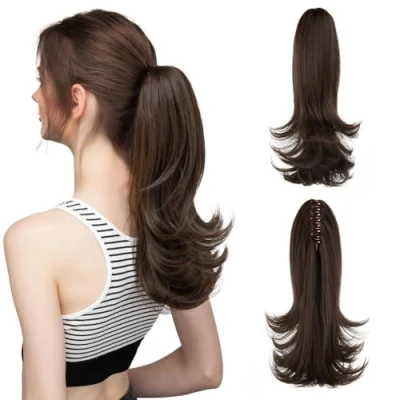 Abbildung von RPAEOY Klauen Clip Pferdeschwanz Verlängerung mit Kordelzug 14 Zoll Lange Lockige Wellige Natürliche Synthetische Haarverlängerungen Haarteile Ponytail Extension für Damen Frauen (#2)