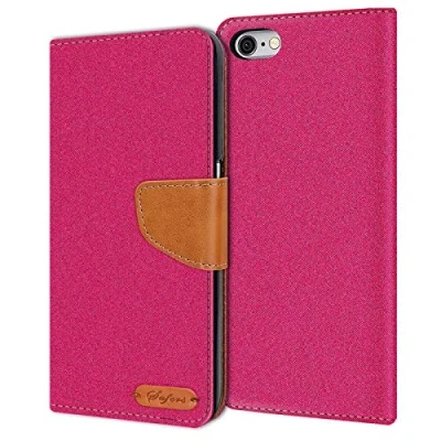 Abbildung von Verco für iPhone 6S Hülle, Schutzhülle Apple 6 Tasche Denim Textil Book Case Flip Klapphülle Pink