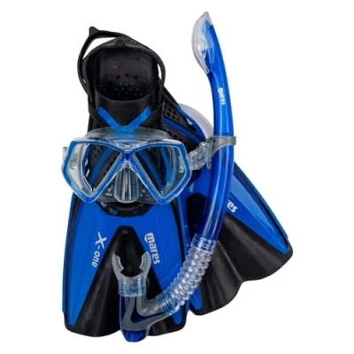 Abbildung von Mares Aquazone Set X One Pirate, bestehend aus Maske, Schnorchel und Flossen für Kinder/Jugendliche, Unisex, Blau, S