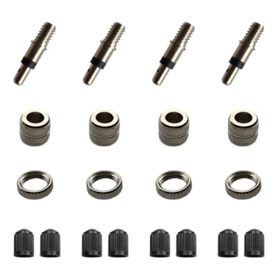 Abbildung von Fahrradventil Ersatz Set, Deutscher Fahrrad Einsatz Adapter,Ventil Mutter,mit 20 Teilen, inkl. 4 x Blitzventil, 8 Ventilkappen, Blitzventil Einsatz, für Normalventil.