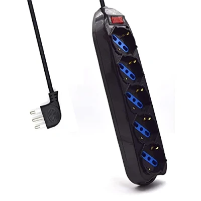 Abbildung von Ewent EW3915 Steckdosenleiste 5 Steckdosen Italienisch 10/16A + Schuko, Überlastschutz, Überspannungsschutz, 250 V/2500 W, Italienischer Stecker, 10 A, schwarzes Kabel, 1,5 m, Energieeffizienzklasse