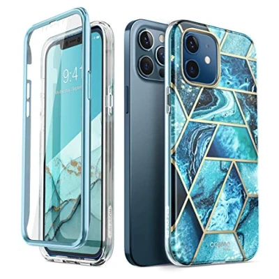 Abbildung von i Blason Glitzer Hülle für iPhone 12 / Pro (6.1‘’) Handyhülle 360 Grad Case Bumper Schutzhülle Cover [Cosmo] mit Displayschutz 2020, Blau