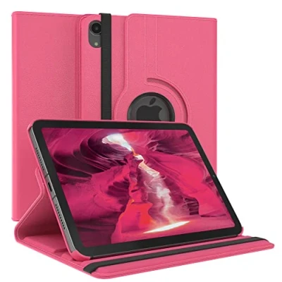 Abbildung von EAZY Case Tablet Hülle für iPad Mini 6. Generation 2021 Schutzhülle 8.3 Zoll Smart Cover Rotationcase zum Aufstellen Klapphülle 360 drehbar mit Standfunktion Tasche Kunstleder Pink