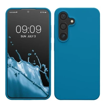 Abbildung von kwmobile Hülle kompatibel mit Samsung Galaxy S24 Silikon Handy Case Handyhülle für weiche Oberfläche kabelloses Laden Karibikblau