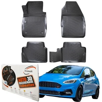 Abbildung von Trimak Passgenau 3D Fussmatten Auto Kompatibel mit Ford Fiesta 2018 2022 Zubehör 1. und 2. Reihe Gummimatten Autos TPE Allwetter Geruchlos rutschfest Vorne Hinten Schwarz