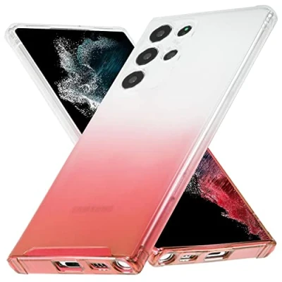 Abbildung von Verco Farbwechsel Hülle für Samsung Galaxy S21 Ultra, Schutzhülle Handy Cover Transparent mit Farbverlauf und Kameraschutz Slim Case, Rot