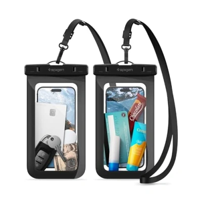 Abbildung von Spigen Aqua Shield wasserdichte Handyhülle 2 Stück Unterwasser Hülle Wasserschutzhülle IPX8 Kompatibel mit iPhone, Galaxy, Xiaomi, Google Smartphones Schwarz