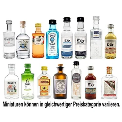 Abbildung von Gin Mini Set Probierset 15er Bombay + 4 Edinburgh June Gordons Monkey 47 Friedrichs The Bonner Botanist Duke Elephant Millers G Vine NEU