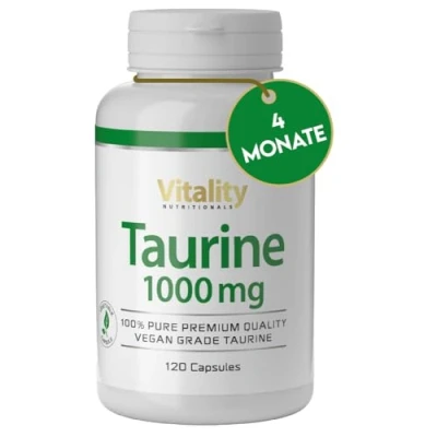 Abbildung von Taurin 1000mg hochdosiert mit pro Kapsel. stärkt die Herzmuskelzellen und schützt vor Herzschwäche