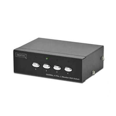 Abbildung von DIGITUS Professional VGA Video Switch / Umschalter, 4 Eingänge 1 Ausgang, 250MHz, bis 1920x1080 Pixel, inkl. Netzteil