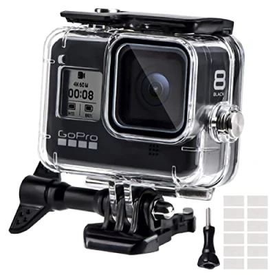 Abbildung von wasserdichte Gehäuse für Gopro Hero 8, 60M Wasserresistente Tauchen Schutzhülle mit Schnellmontage Klammer &amp; 12 Anti Fog Einsätze Zubehör 8 Black Action Camera(2019)